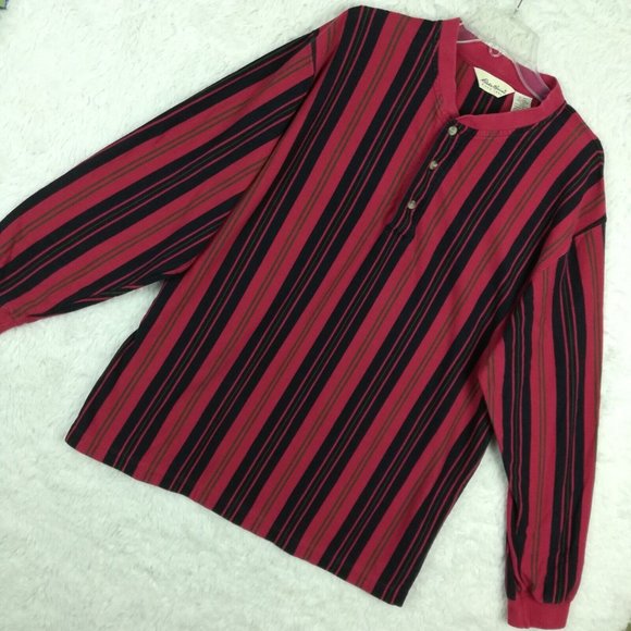 Eddie Bauer Mens Shirt‎ Henley Long Sleeve Red Blue Stripes Pullover L - Picture 7 of 13